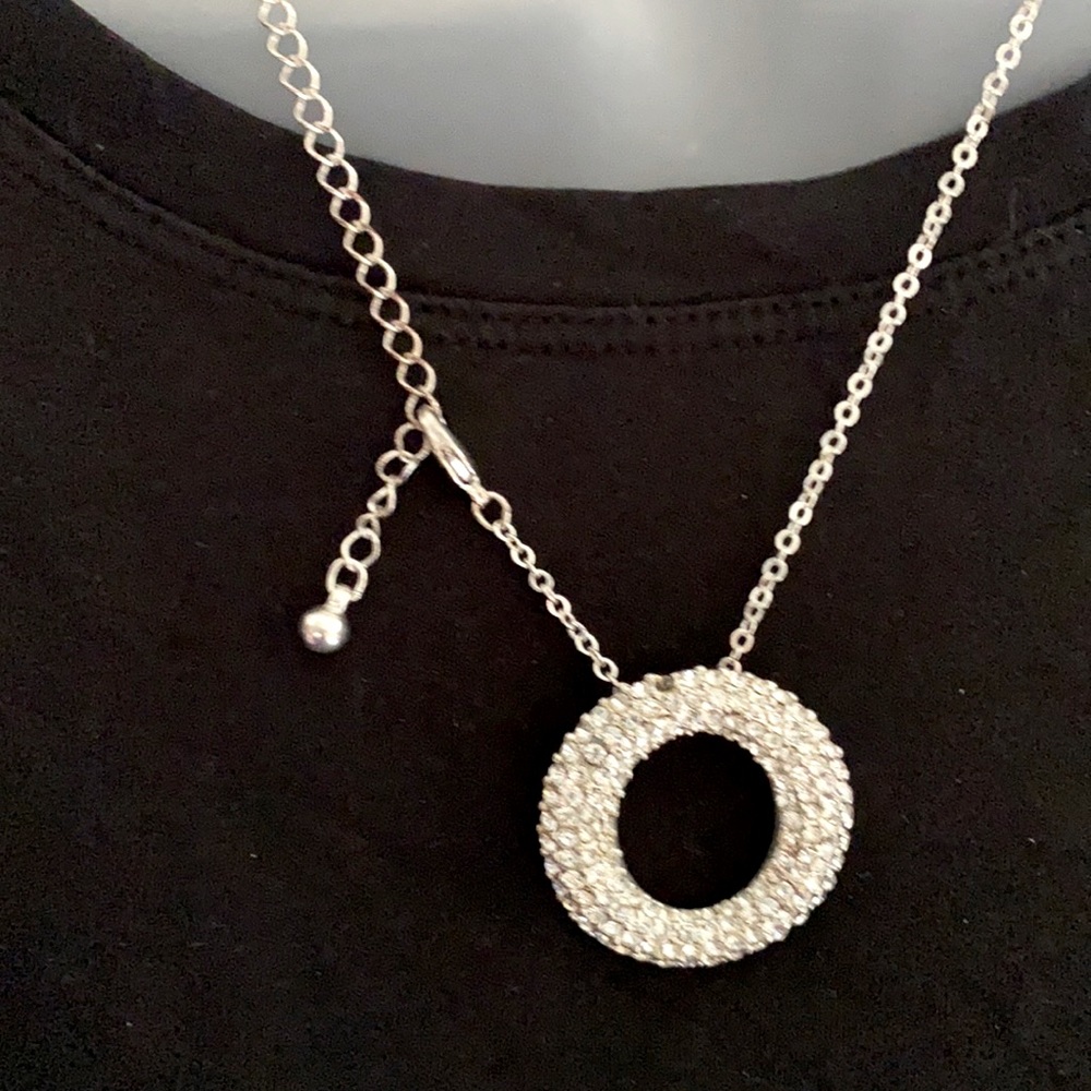 Rhinestone Eternity Necklace, Silver Tone - Picture 7 of 7